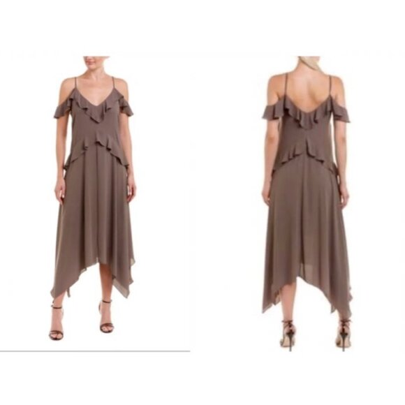 BCBGMaxAzria LISSA Midi Dress S Small Brown Washable Fairy Whimsigoth $228 NEW - Picture 1 of 11
